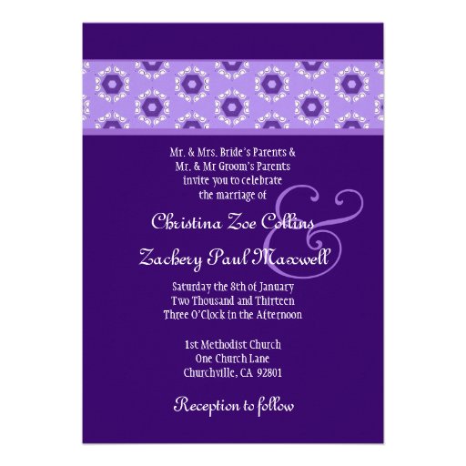 Purple Retro Flowers Wedding Template F522 Personalized Announcements