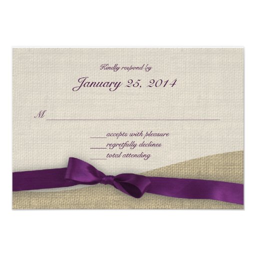 Purple Ribbon and Burlap Response Personalized Invitation
