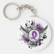Purple Ribbon And Wings Chiari Malformation Keychain