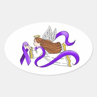 "Purple Ribbon" Angel of Awareness Oval Sticker