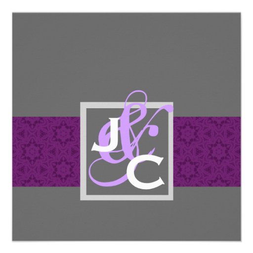 Purple Ribbon Damask Wedding Template Custom Announcements