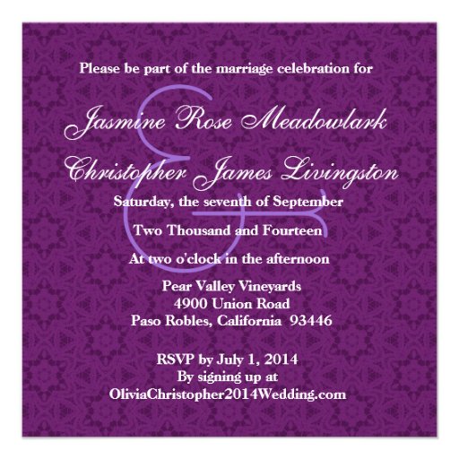 Purple Ribbon Damask Wedding Template Custom Announcements