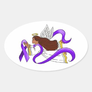 "Purple Ribbon" Ethnic Angel of Awareness Oval Sticker