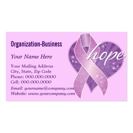 purple ribbon hope business card (front side)