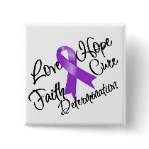 Purple Ribbon Love Hope Determination Pinback Buttons