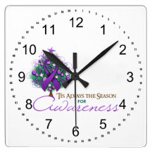 Purple Ribbon Xmas Awareness Season Wallclock