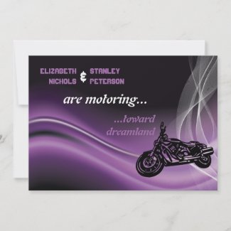 Purple road biker wedding invitation invitation