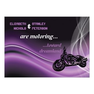 Purple road biker wedding invitation