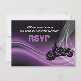 Purple road biker wedding RSVP response card invitation