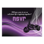 Purple road biker wedding RSVP response card invitations