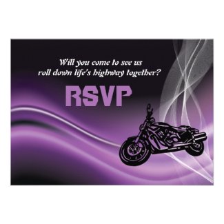 Purple road biker wedding RSVP response card Custom Invite