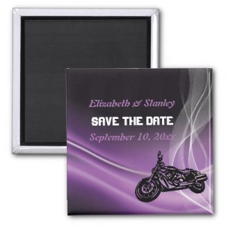 Purple road biker wedding Save the Date magnet magnet
