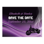 Purple road biker wedding Save the Date postcard postcards