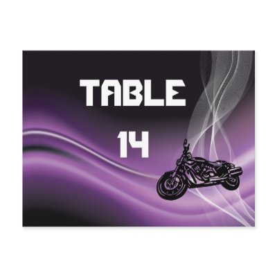 Purple road biker wedding table number postcard