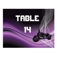 Purple road biker wedding table number postcard