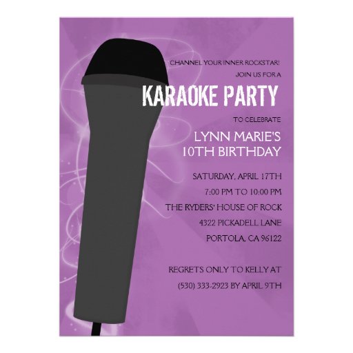 Purple Rock Out Karaoke Birthday Party Custom Invitations