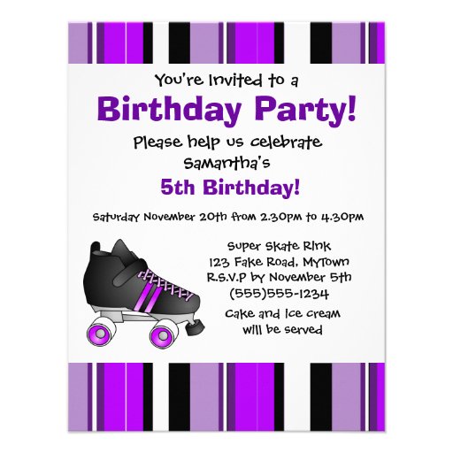 Purple Roller Skate Birthday Party - Purple Stripe Custom Announcements