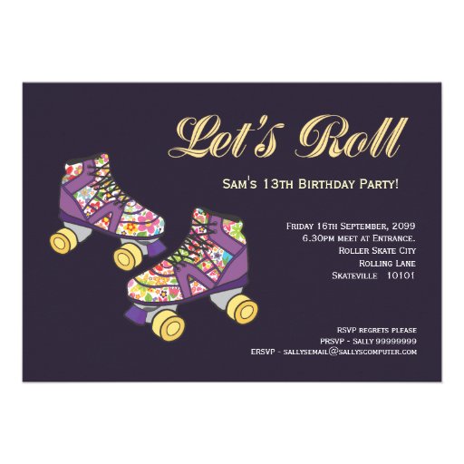 Purple Roller Skate Roller Skating Birthday Party Personalized Invitations