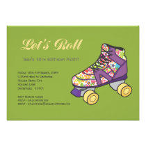 Purple Roller Skate Rollerskating Birthday Party Personalized Announcements