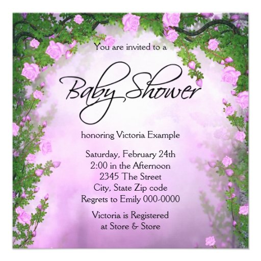 Purple Rose Baby Girl Shower Invitations