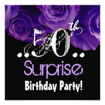 Purple Rose Bouquet 50th Surprise Birthday Party Invitations