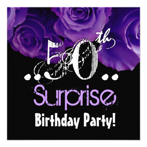 Purple Rose Bouquet 50th Surprise Birthday Party Invitations
