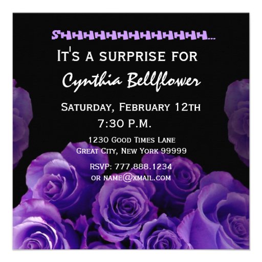 Purple Rose Bouquet 50th Surprise Birthday Party Invitations