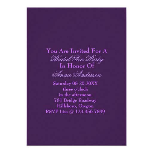purple rose Bridal Shower Tea Party Invitation
