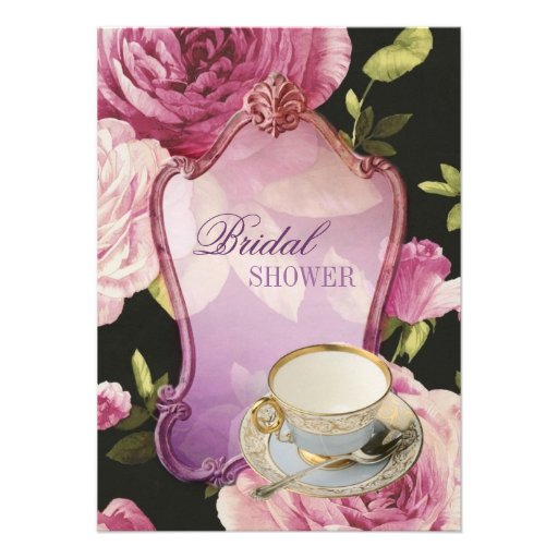 purple rose Bridal Shower Tea Party Invitation