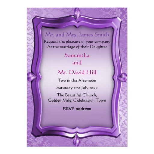Purple Rose Damask Wedding Invitation