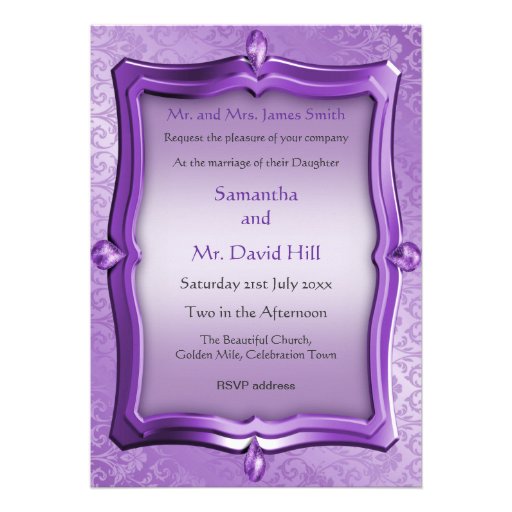 Purple Rose Damask Wedding Invitation