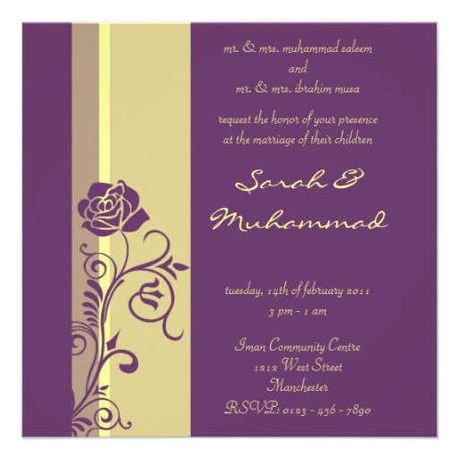 Purple rose Islamic wedding invitation katb kitab