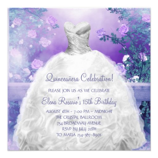 Purple Rose Lavender Purple Quinceanera Personalized Invitation