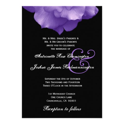 PURPLE Rose Petals Wedding Invitation F202