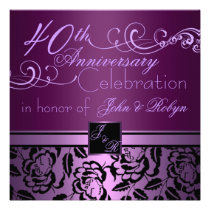 Purple Rose & Swirl Wedding Anniversary Invite invitations