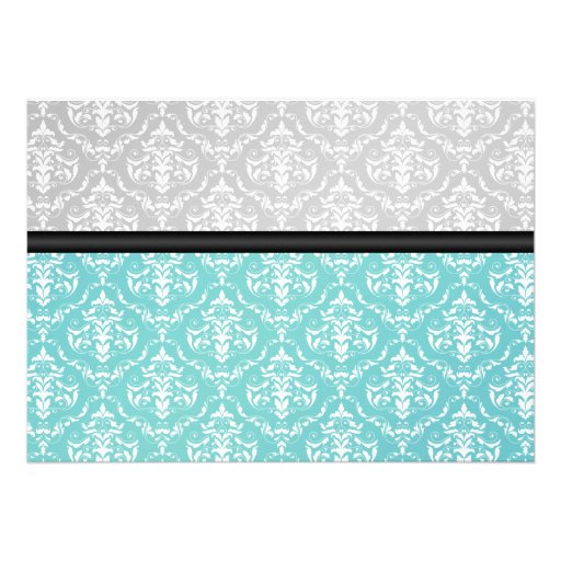 Purple Rose Teal Damask Bridal Shower Invitations