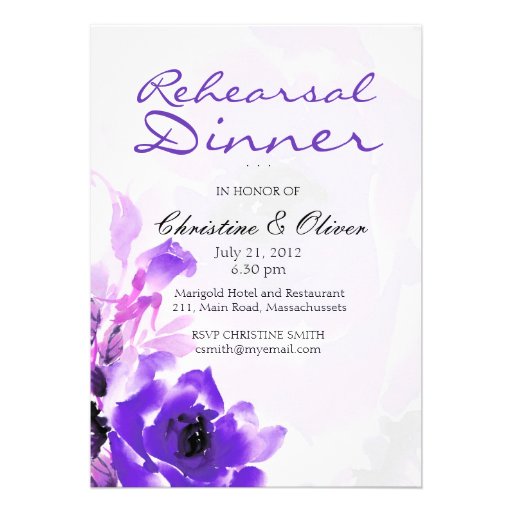 Purple Rose Wedding Rehearsal Dinner Card Custom Announcement