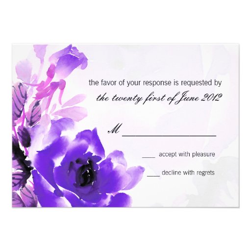 Purple Rose Wedding RSVP Response Card Personalized Announcements