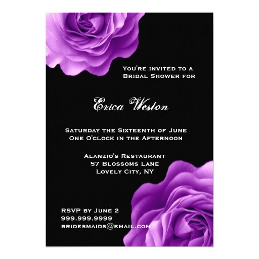 Purple Roses Bridal Shower Personalized Invites