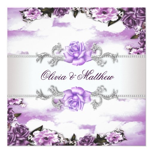 Purple Roses Lavender Purple White Cloud Wedding Invitations