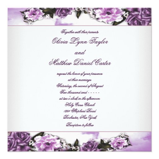 Purple Roses Lavender Purple White Cloud Wedding Invitations