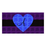 Purple roses monogram blue roses personalized photo card