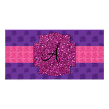 Purple roses monogram customized photo card