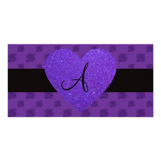 Purple roses monogram heart picture card