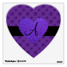 Purple roses monogram heart room stickers