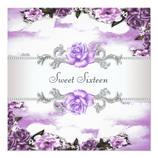 Purple Roses Purple Sweet 16 Party Personalized Invites