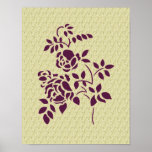 Purple Roses Stencil Art Floral Poster