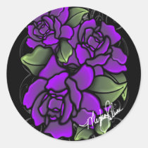 purple, roses, stickers, dark roses, violet roses, rose, button, fantasy, science fiction, Klistermærke med brugerdefineret grafisk design