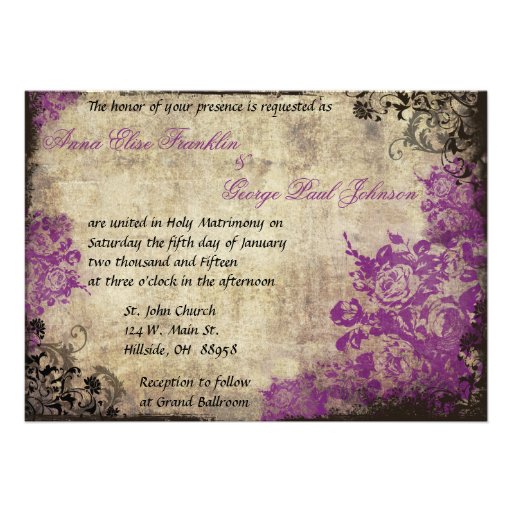Purple Roses Vintage Wedding Invitation