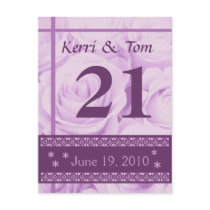 PURPLE Roses Wedding Table Number Card Reception Postcard